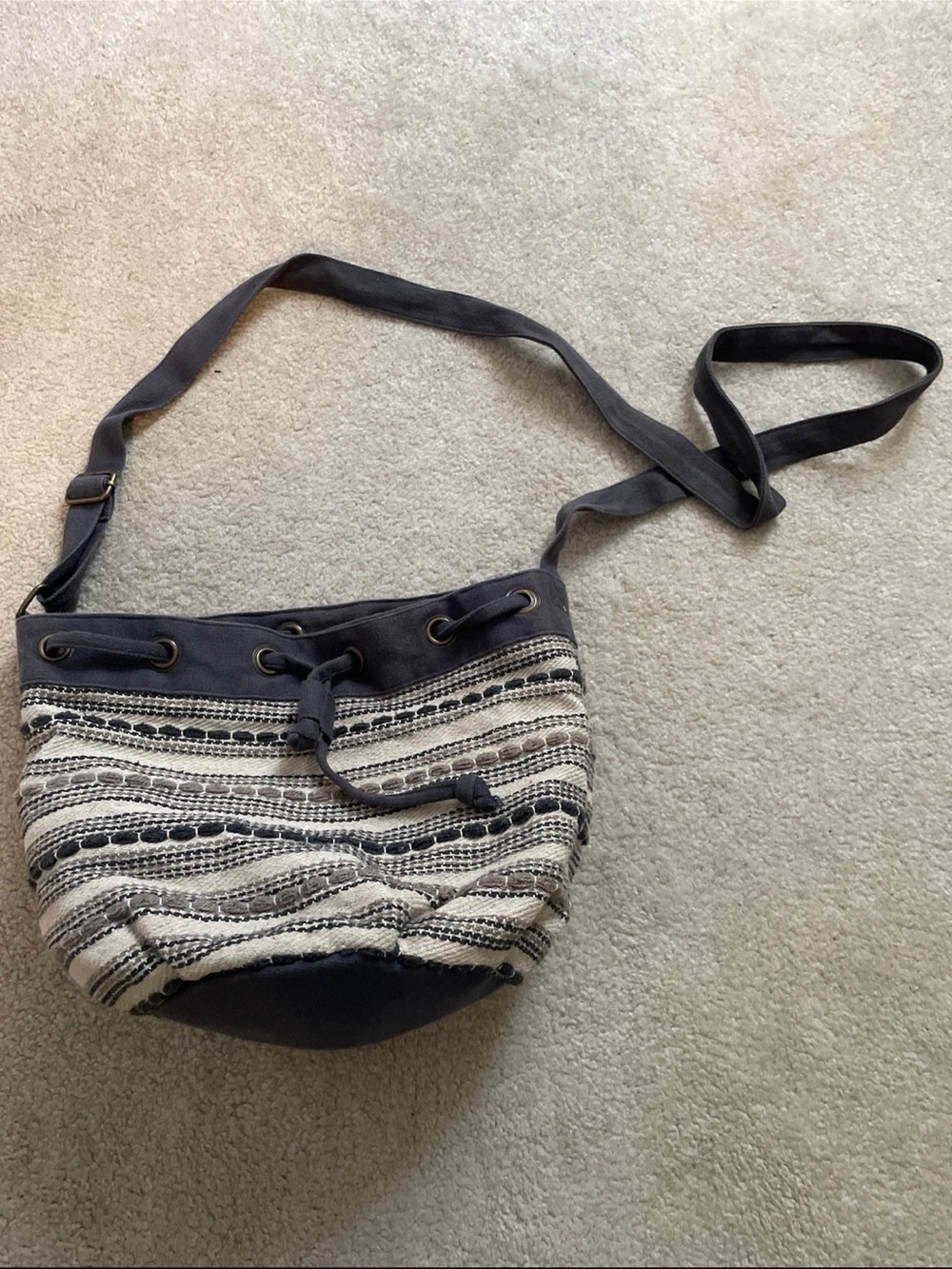 Woven Stripe Crossbody Bag in Navy and Cream